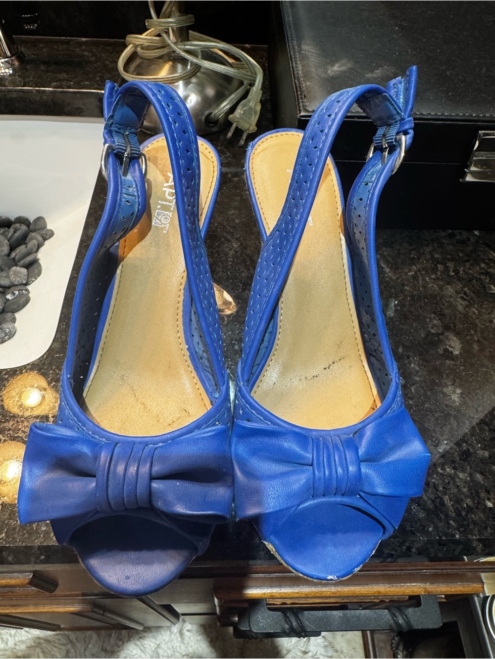 Apt. 9 Royal Blue Peep-Toe Slingback Heels with Bow